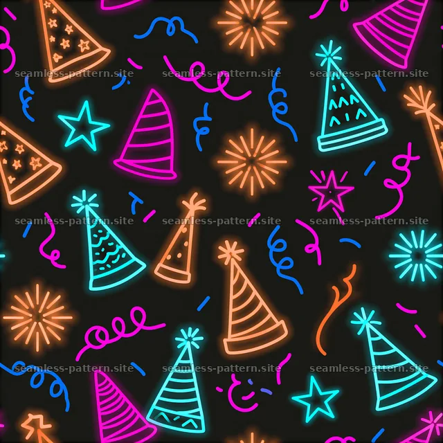 Birthday Neon Party Hat Seamless Pattern — seamless tileable pattern