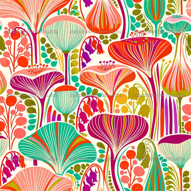 Colorful wildflower seamless pattern with bold shapes and lines — seamless tileable pattern