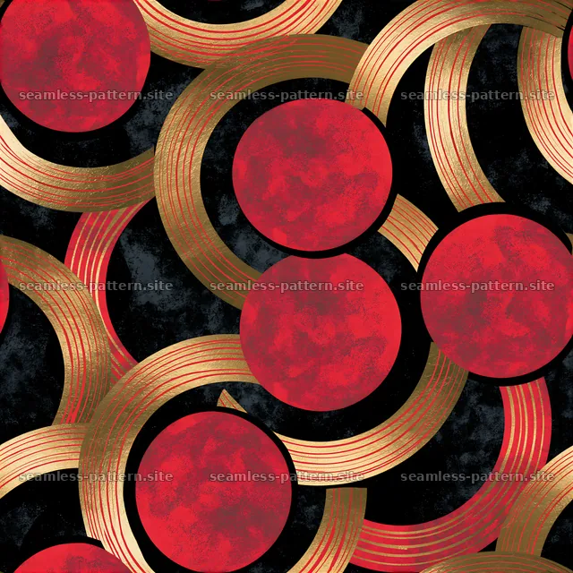 Cosmic Abstract Black Red Gold Repeat Pattern — seamless tileable pattern