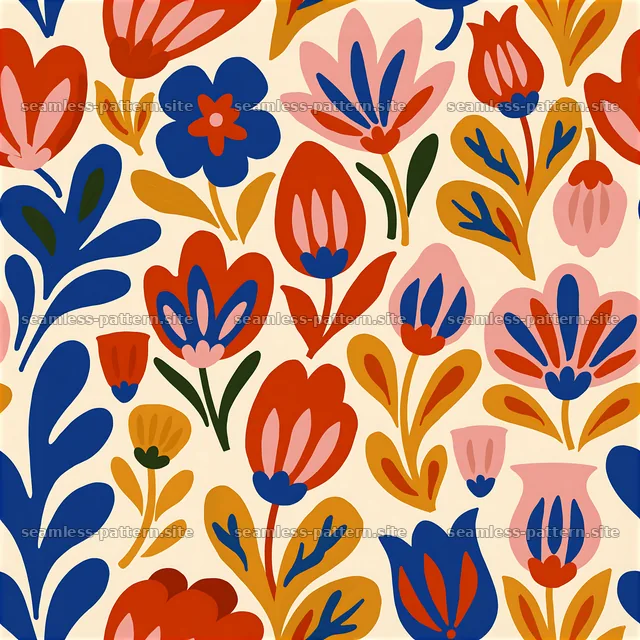 Dense flower seamless pattern with colorful blooms and leaves — seamless tileable pattern