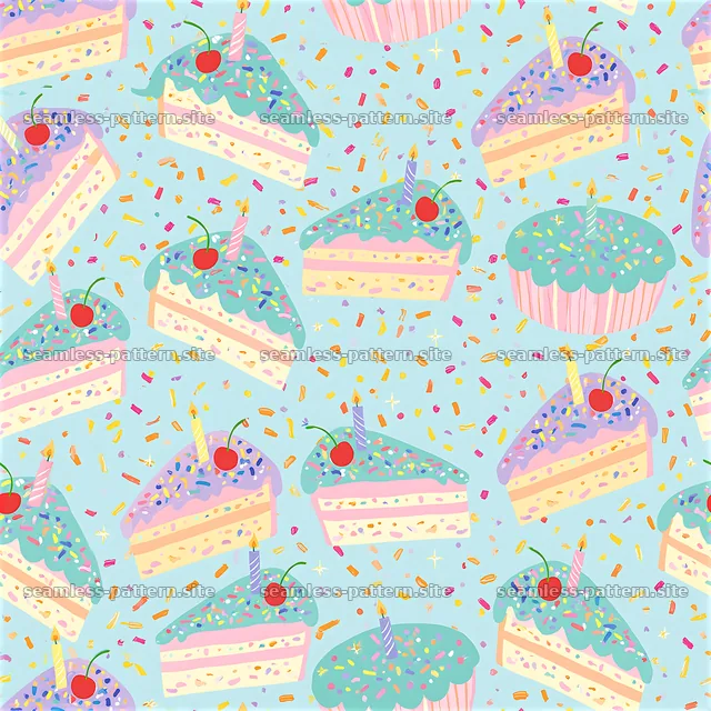 Birthday Cake and Cupcake Pastel Seamless Pattern — seamless tileable pattern