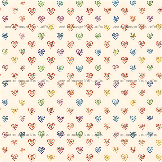 Colorful heart seamless pattern on a light background with varied sizes — seamless tileable pattern