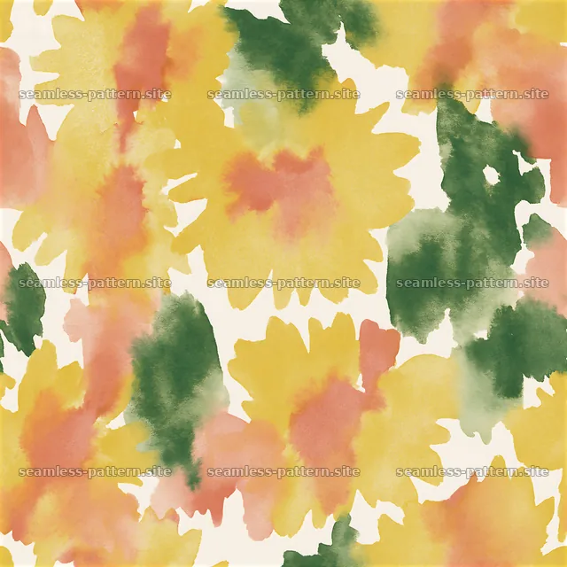 Repeating watercolor wash pattern with floral elements — seamless tileable pattern