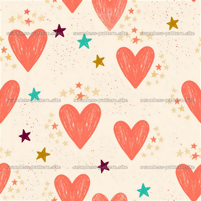 Heart stars repeat pattern with colorful hearts and stars — seamless tileable pattern