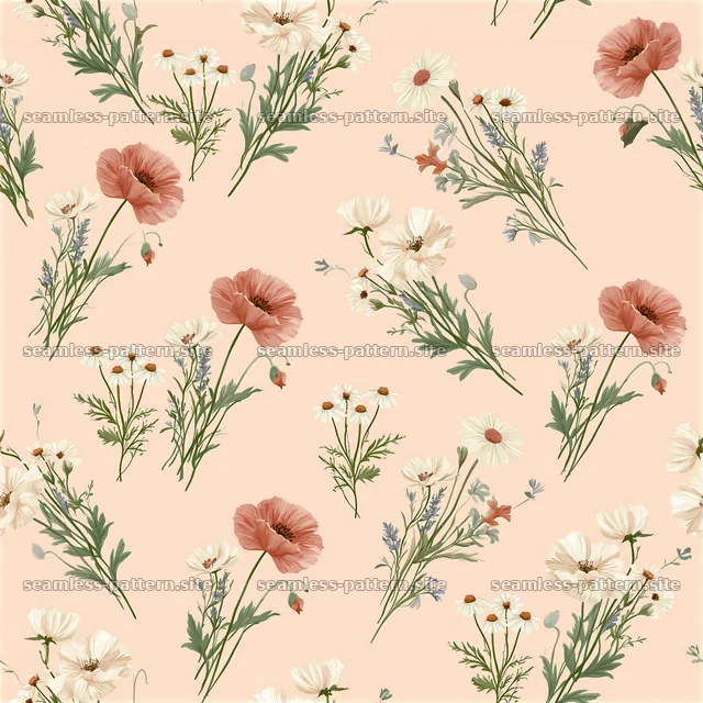 Summer flower seamless pattern with pink and white blooms — seamless tileable pattern