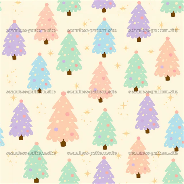 Pastel Christmas tree and star seamless pattern — seamless tileable pattern