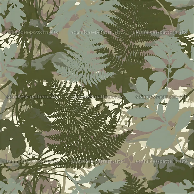 Foliage camouflage seamless pattern with ferns and leaves — seamless tileable pattern