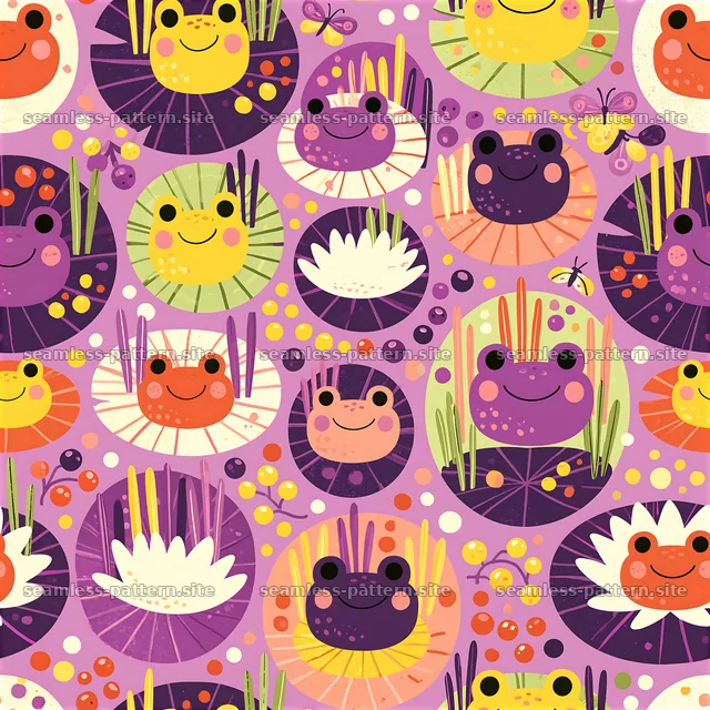 Playful Frog Lily Pad Seamless Pattern — seamless tileable pattern