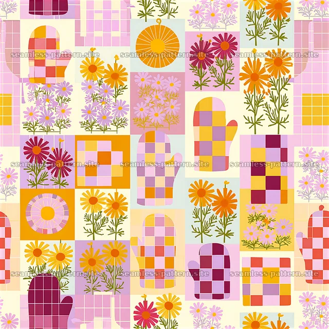 Colorful floral kitchen mitts seamless pattern — seamless tileable pattern