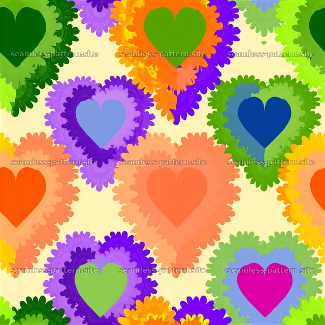 Colorful seamless heart pattern with various shapes and shades — seamless tileable pattern