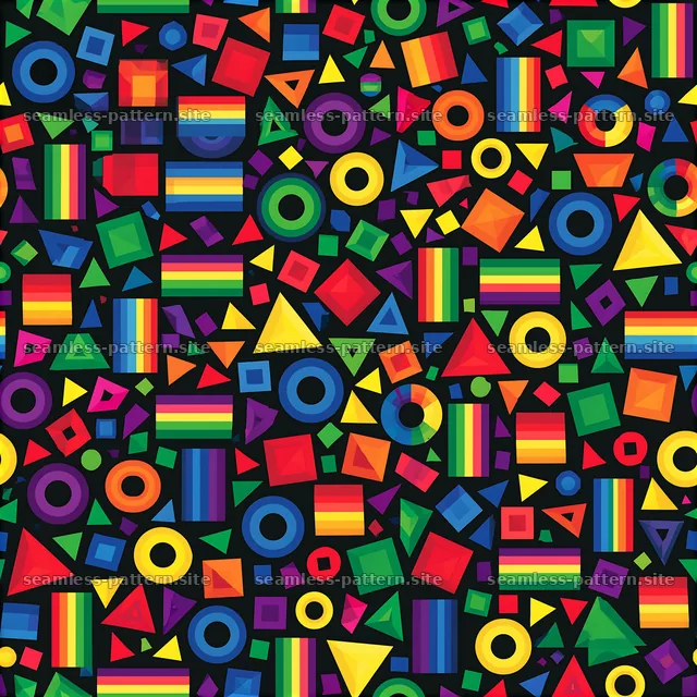 Colorful geometric shapes create a vibrant seamless pattern — seamless tileable pattern