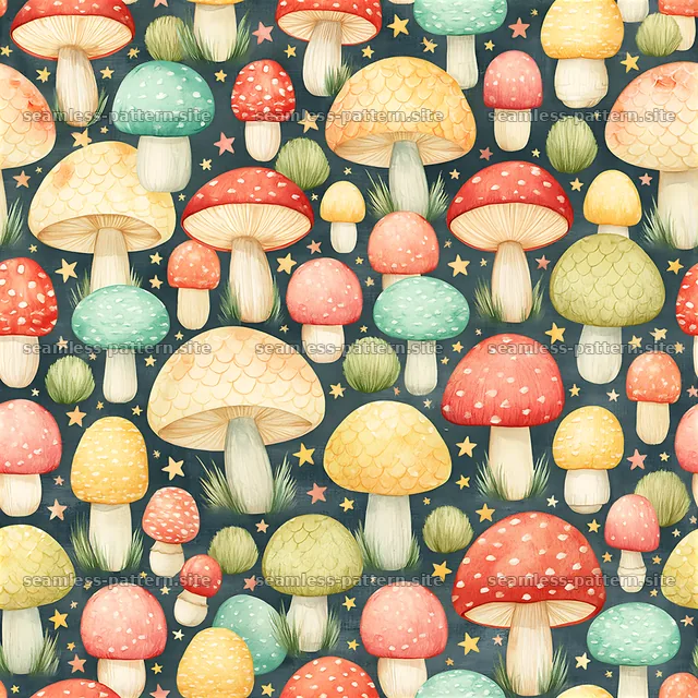 Funky Retro Mushroom and Star Seamless Pattern — seamless tileable pattern