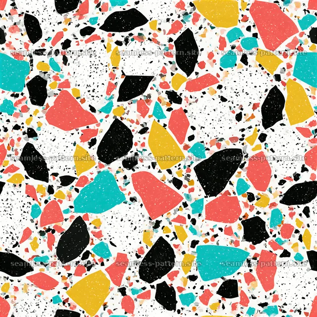 Colorful terrazzo pattern with bold stones in various shapes — seamless tileable pattern