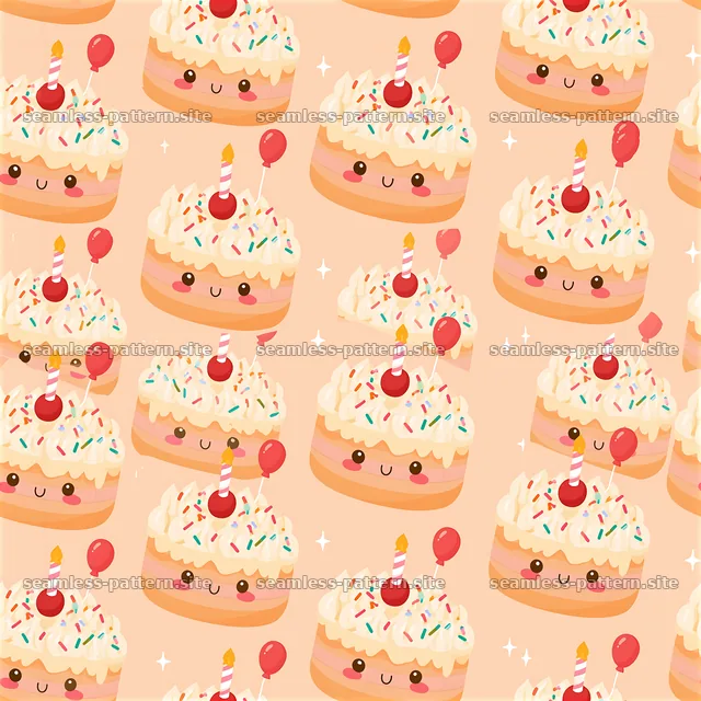 Cute cakes with sprinkles and balloons in a seamless pattern design — seamless tileable pattern