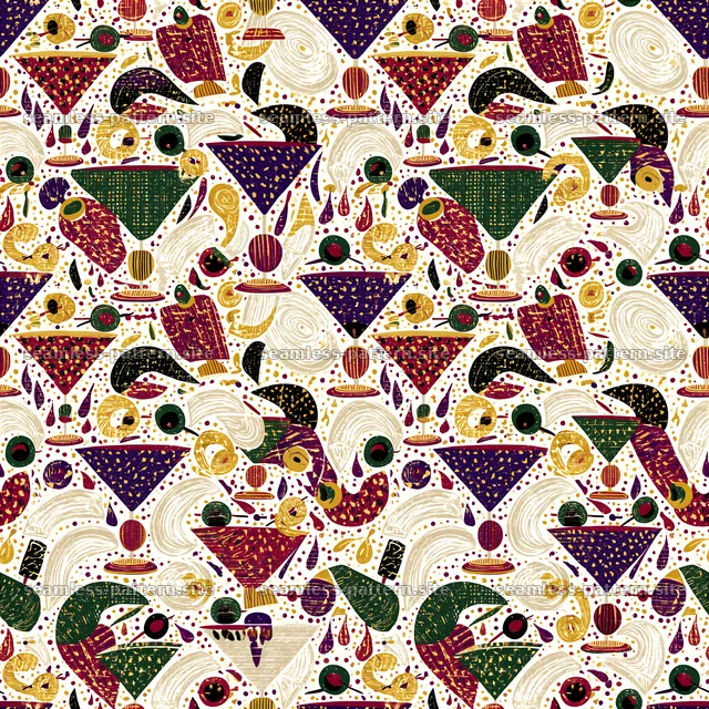 Funky cocktail seamless pattern with playful motifs — seamless tileable pattern