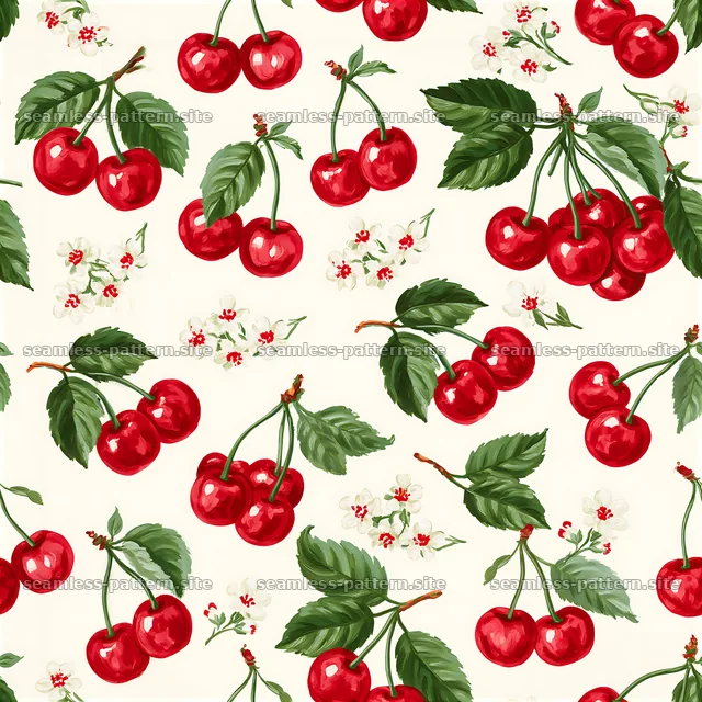 Colorful Cherry and Blossom Seamless Pattern — seamless tileable pattern