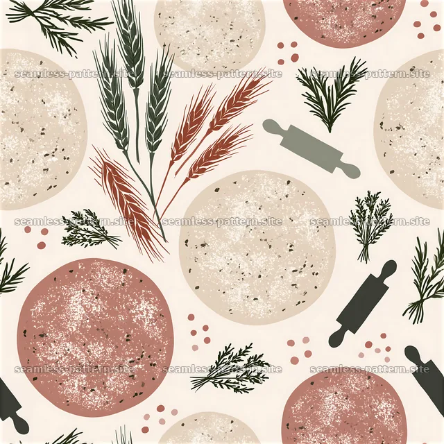 Pizza Dough, Herbs and Rolling Pins Seamless Pattern — seamless tileable pattern
