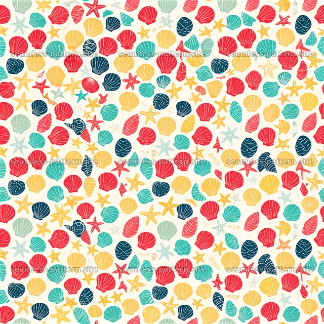 Colorful seashells and starfish seamless pattern — seamless tileable pattern