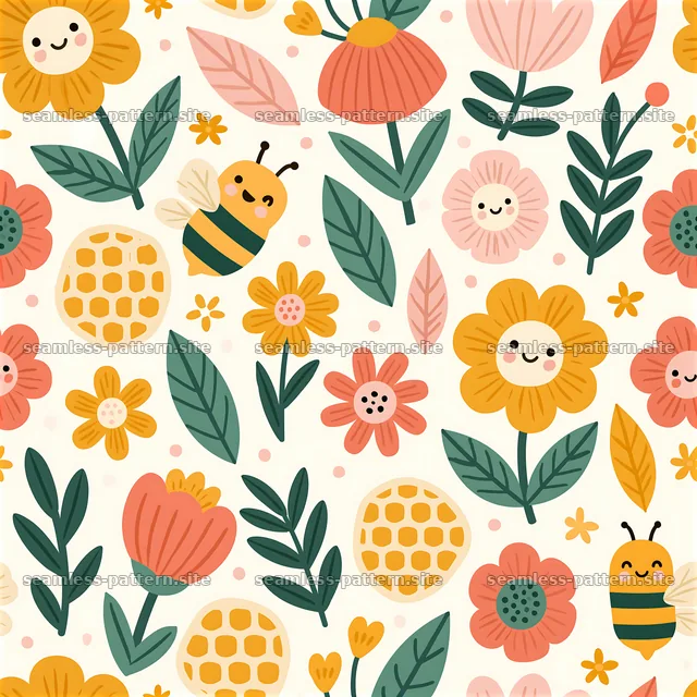 Cute Floral Bee Nursery Seamless Pattern — seamless tileable pattern
