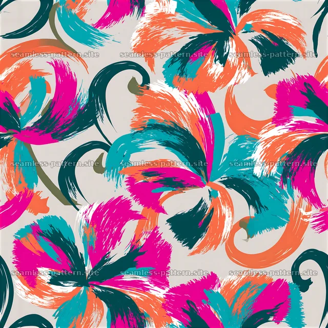 Vivid abstract floral forms seamless pattern in bright colors — seamless tileable pattern
