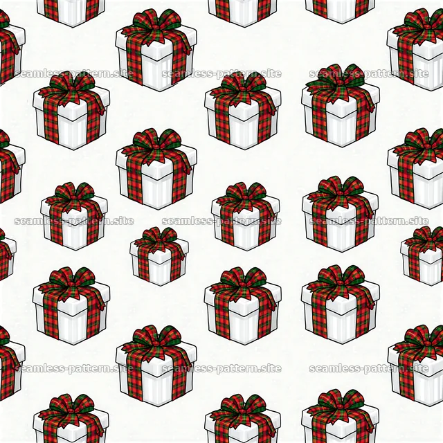 Repeating pattern of Christmas gifts with tartan ribbons — seamless tileable pattern