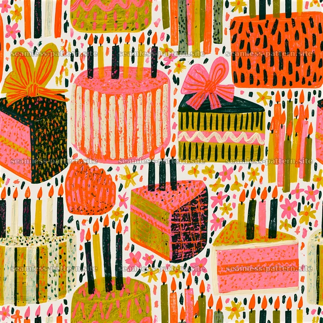 Colorful birthday cake seamless pattern for festive designs — seamless tileable pattern