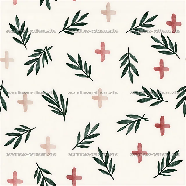 Watercolor olive branches and cross seamless pattern — seamless tileable pattern