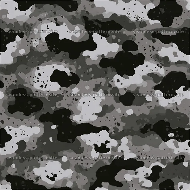 Seamless camouflage pattern with monochrome black and gray forms — seamless tileable pattern