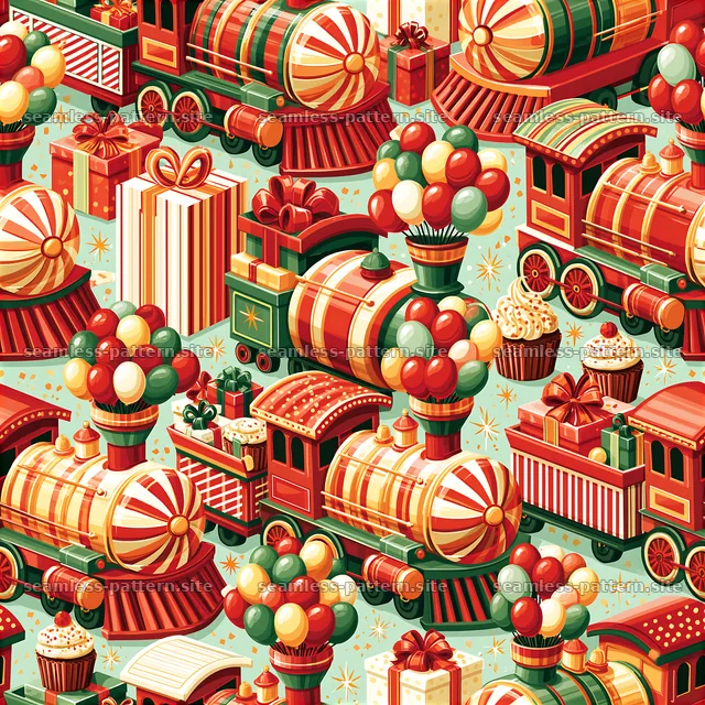 Birthday Trains and Balloons Seamless Pattern — seamless tileable pattern