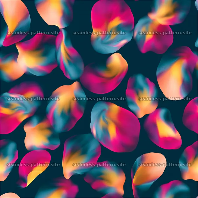 Vibrant abstract petals seamless pattern features colorful shapes — seamless tileable pattern