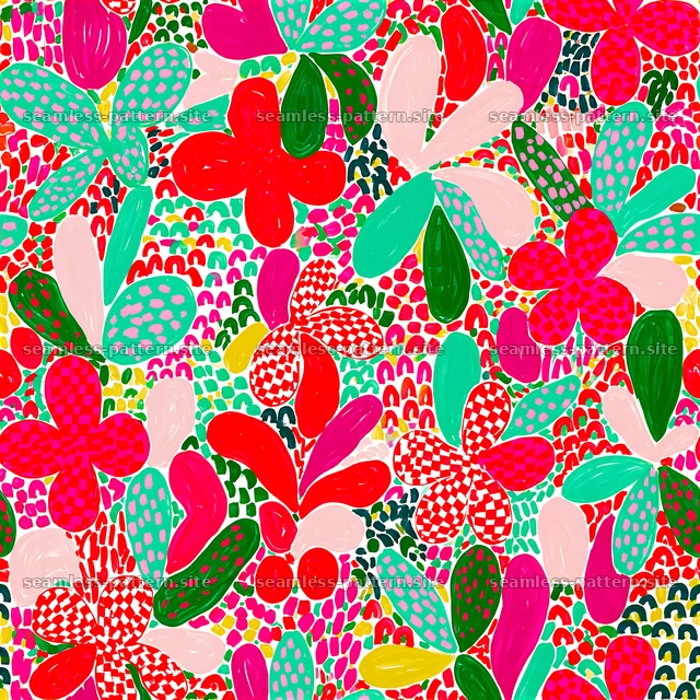 Colorful floral seamless pattern with abstract shapes and bold colors — seamless tileable pattern