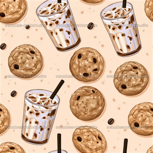 Coffee and cookies seamless dessert pattern for backgrounds — seamless tileable pattern