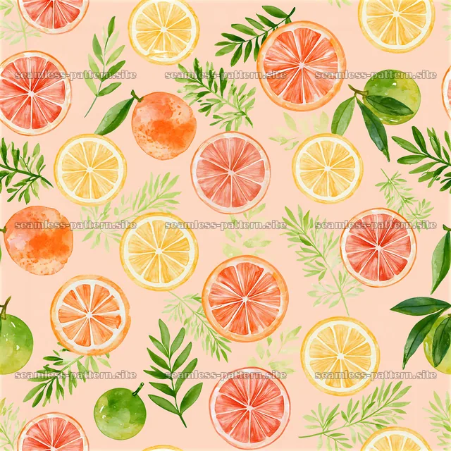 Colorful citrus seamless pattern for kids with fruits and leaves — seamless tileable pattern