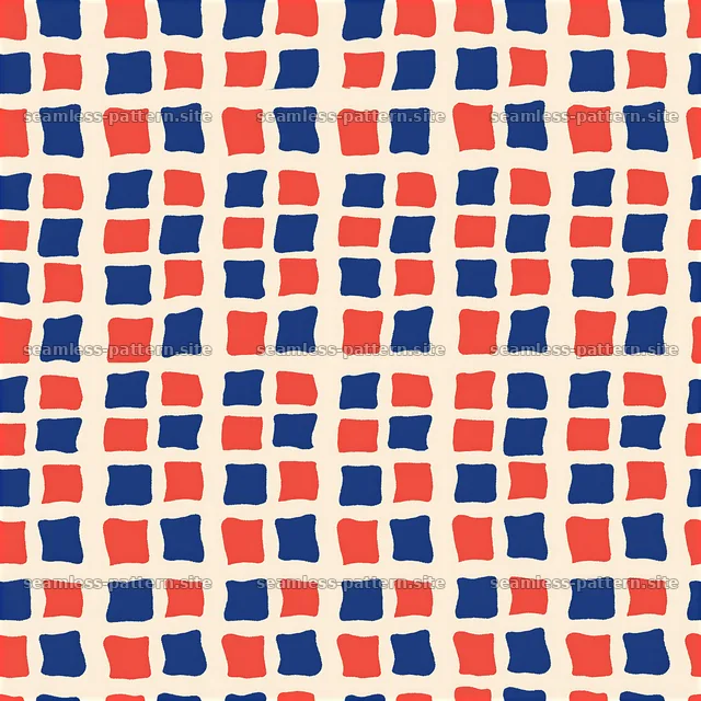 Funky checker seamless pattern in red, blue, and beige colors — seamless tileable pattern