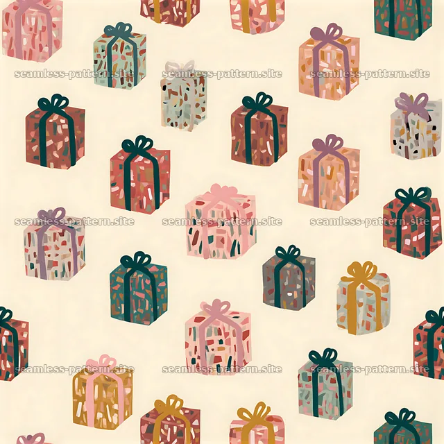 Seamless pattern with cute gift packages in various colors and shapes — seamless tileable pattern