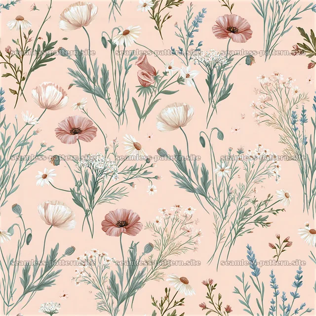 Summer flower seamless pattern with pastel colors and varied blooms — seamless tileable pattern