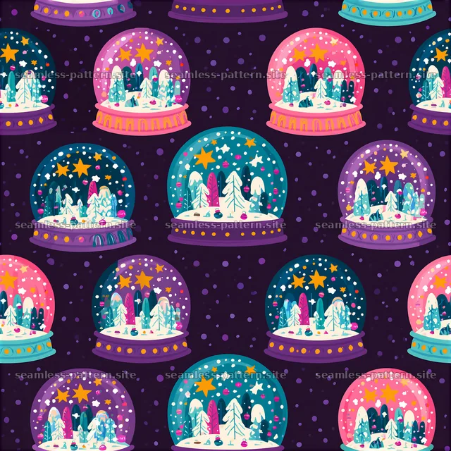 Colorful Christmas seamless pattern with playful snow globes — seamless tileable pattern