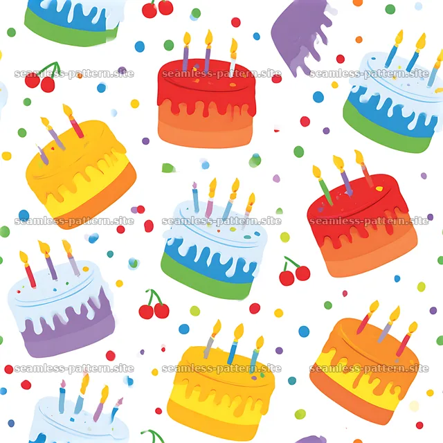 Colorful Birthday Cake and Candle Seamless Pattern — seamless tileable pattern