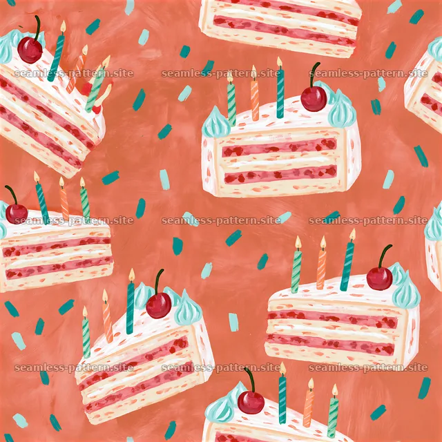 Colorful cake slices with candles and sprinkles seamless pattern — seamless tileable pattern
