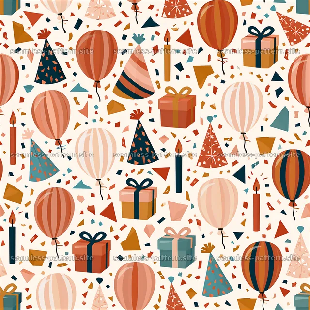 Colorful balloons and gifts in a fun party pattern for events — seamless tileable pattern