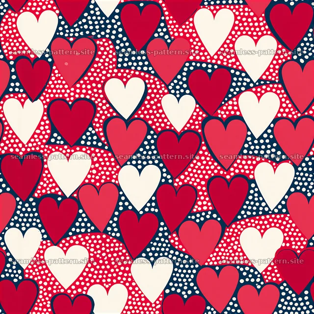 Colorful hearts and polka dots seamless pattern for design projects — seamless tileable pattern