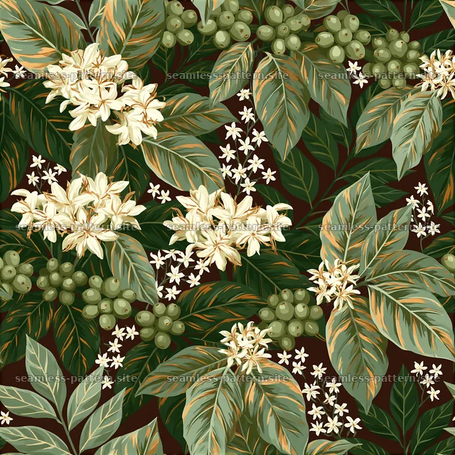 Botanical coffee branch floral seamless pattern — seamless tileable pattern