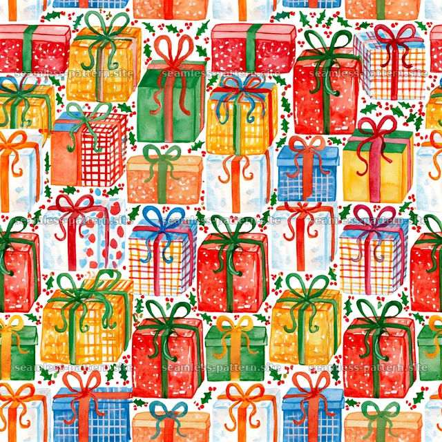 Colorful gift boxes in a seamless pattern for festive designs — seamless tileable pattern