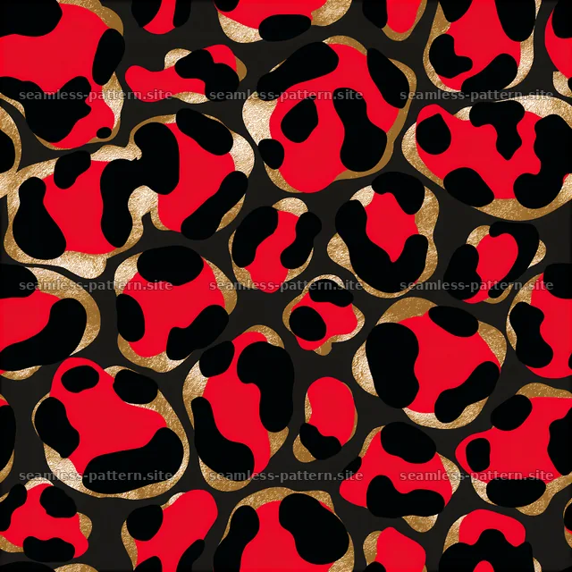 Bold animal skin pattern in black, red, and gold shades — seamless tileable pattern