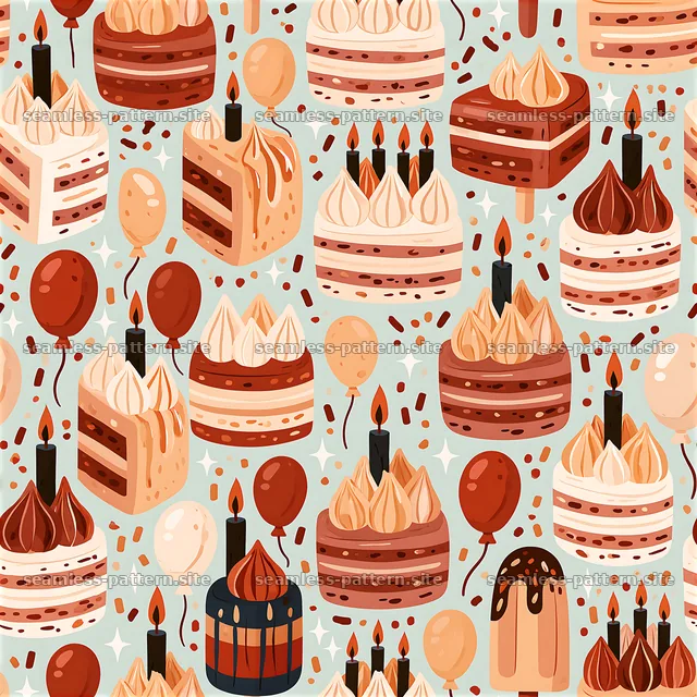 Birthday Cake and Candle Celebration Seamless Pattern — seamless tileable pattern