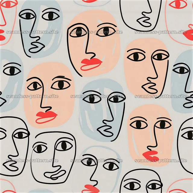 Playful Abstract Faces Seamless Pattern — seamless tileable pattern