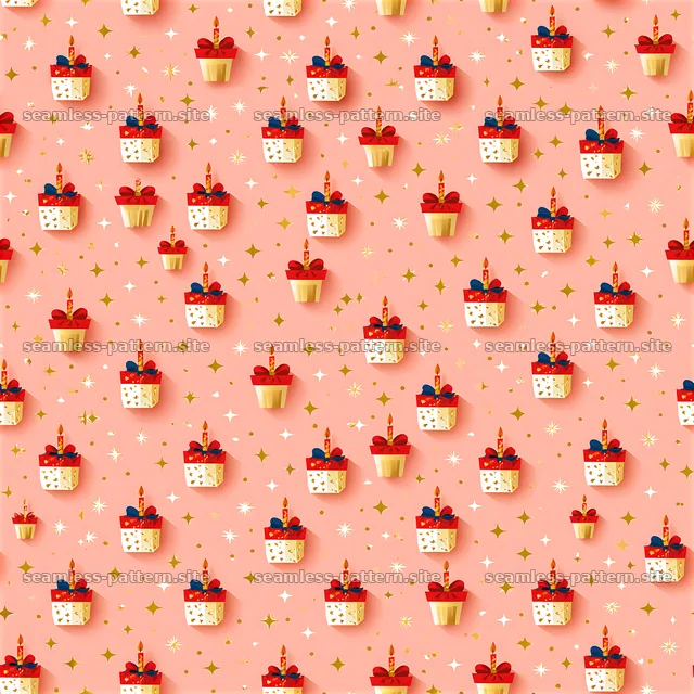 Colorful birthday cake design in a repeated layout — seamless tileable pattern