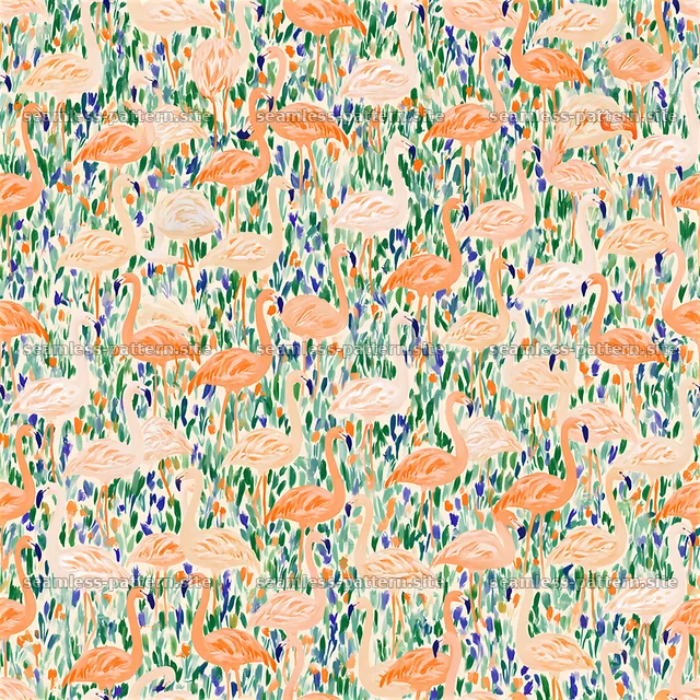 Colorful flamingo seamless pattern with floral elements — seamless tileable pattern