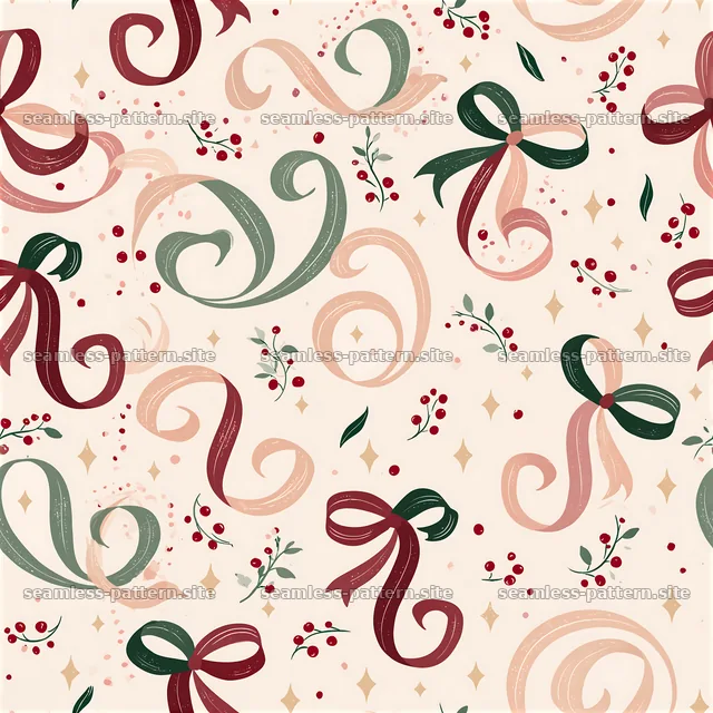 Festive ribbon and berry seamless pattern — seamless tileable pattern