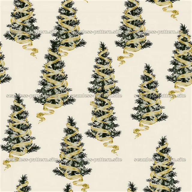 Ribbon-wrapped Christmas trees in seamless pattern design — seamless tileable pattern